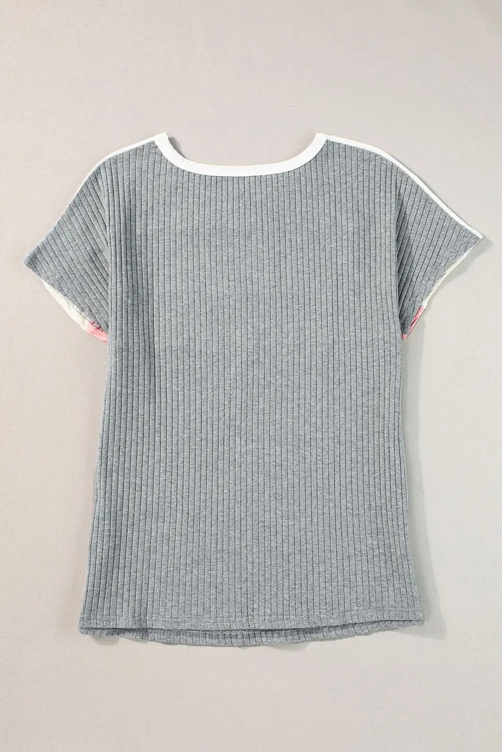 Gray Ribbed Color Block Patchwork T-shirt - Love Salve